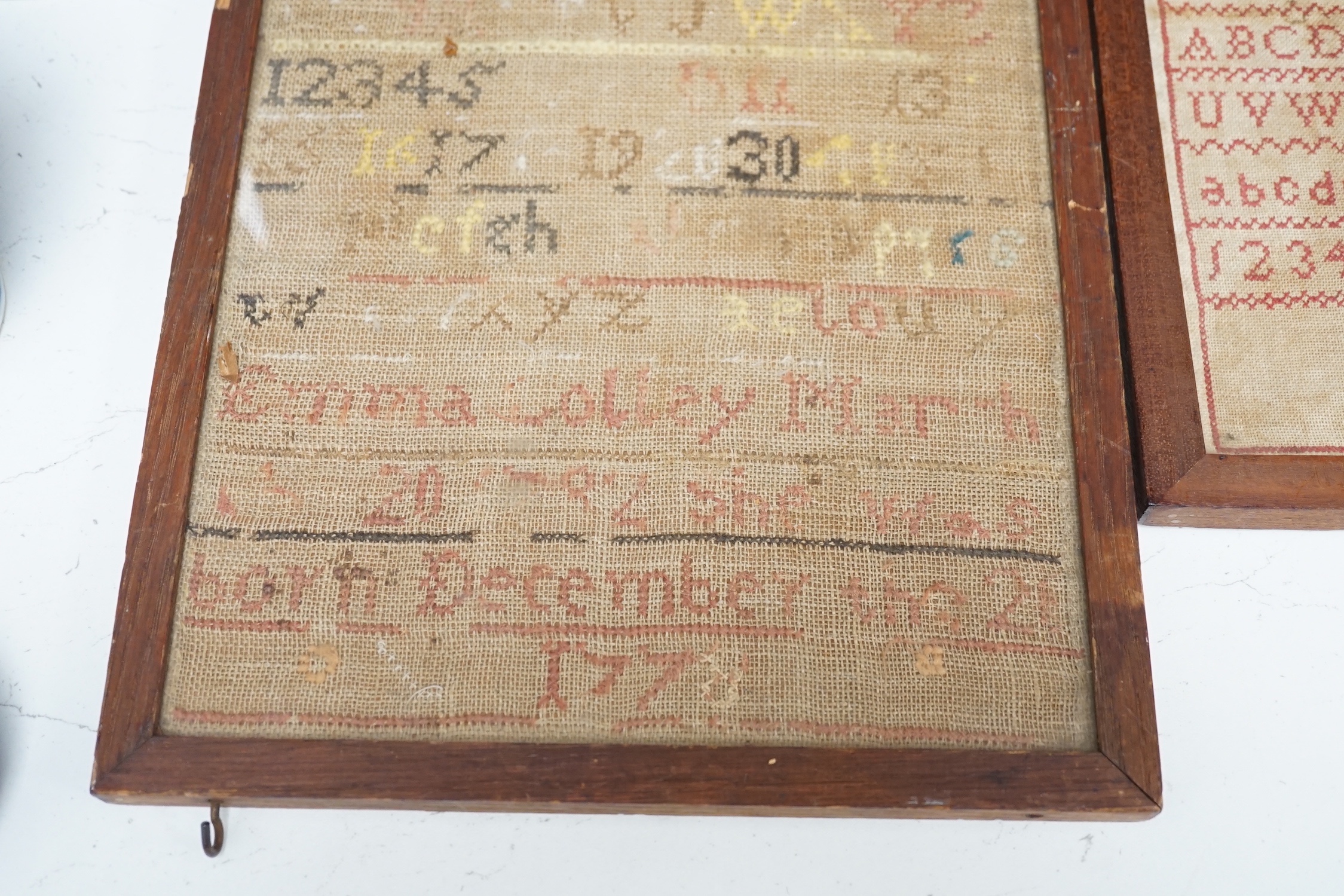 An unusual William IV ‘Register of birth’ small sampler together with four other samplers ranging in date from 1778 to 1851, largest 56 cm x 20.5 cm (5)